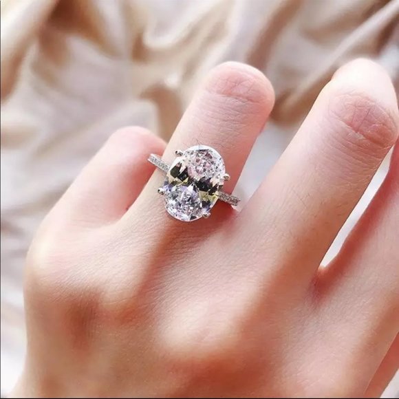 New Oval Cut 925 Silver Diamond Promise Ring - Picture 2 of 5